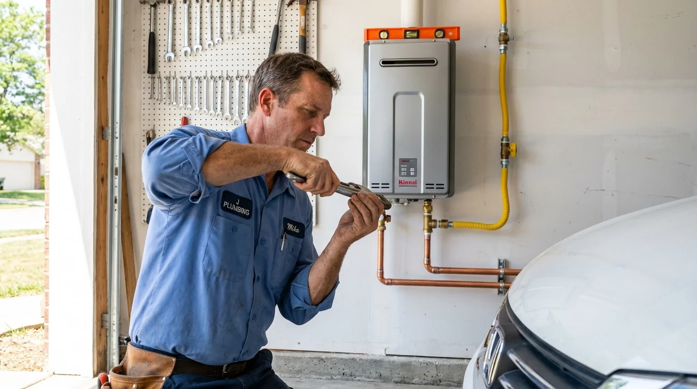 Tankless water heater installation by a Johns Plumbing LLC plumber in Cary