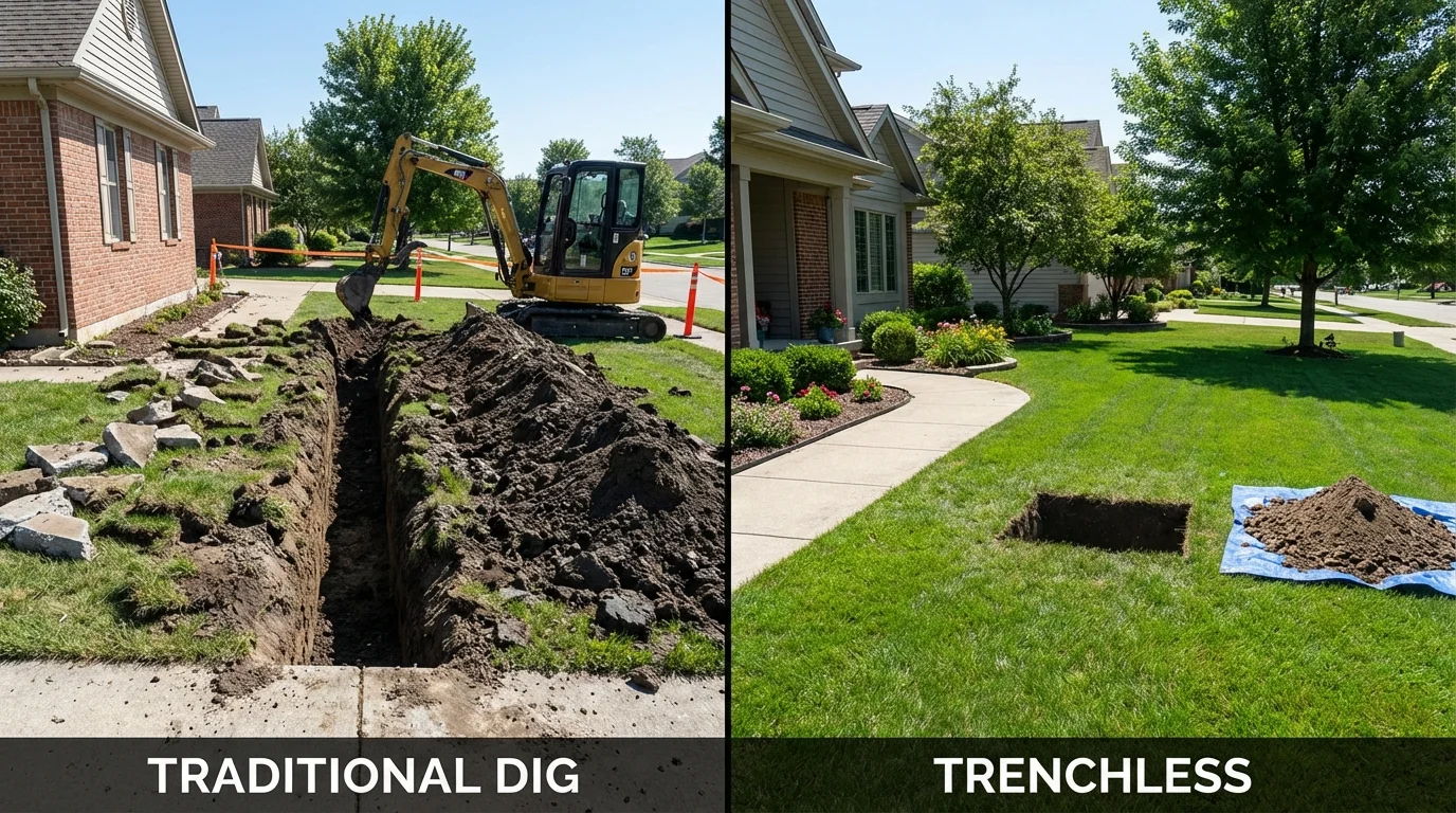 Trenchless sewer repair with minimal yard damage versus traditional excavation in Cary, NC
